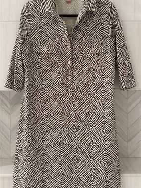 Geometric Black & White Midi Shirt Dress